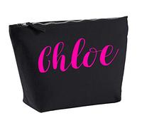 Chloe Personalised Make Up Accessory Bag In Black Colour Neon Pink Print Birthdays Weddings Christmas Makeup
