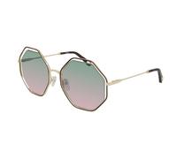 Chloé Woman CH0046S 002 Sunglasses Metal Havana Green Geometric Normal Shaded