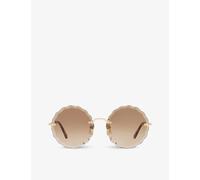 Chloe Womens Brown Ch0047s Metal Scalloped Round-frame Sunglasses