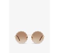 Chloe Womens Chloe Ch0047S Metal Scalloped Round-Frame Sunglasses Brown