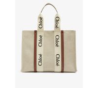 Chloe Womens Chloe Woody Large Canvas and Leather Tote Bag White/Brown