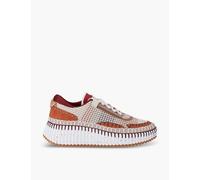Chloe Womens Tan Nama Embroidered Suede and Recycled Mesh Trainers Eur 37 / 4 Uk Women