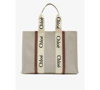 Chloe Womens White/brown Woody Large Canvas and Leather Tote Bag 33x45x13cm