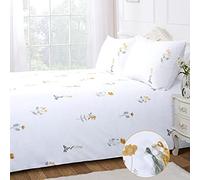 Chlophy Floral Duvet Cover Set King White Flower Yellow Embroidered Bedding Set Cottagecore Elegant Botanical Wildflower French Country Cottage Fresh Summer Blossom Girls