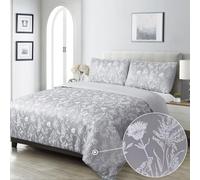 Chlophy Luxury Duvet Cover Set Floral Grey Double Textured Jacquard Embroidered Flower Blossom Silver Cotton Cottage Country Bedding Set Quilt Cover Set 3 Pieces 200x200 Elegant
