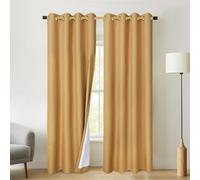 Chlophy Mustard Yellow Blackout Curtains Ochre Linen Faux for Bedroom Thermal 66×72IN Textured Lined Eyelet Living Room Darkening Nursery Insulated 2 Panels Window Curtain