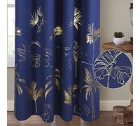 Chlophy Royal Blue Gold Blackout Curtains for Bedroom Foil Printed Palm Leaves Navy Blue Trees Luxury Tropical Eyelet 46×72 Lined Thermal 100% Total Room Darkening Window Curtain Living Room 2 Panels