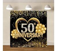 Chloroplastid 10x10ft 50th Wedding Anniversary Backdrop Black Gold Glitter Spots Diamond Background for Photography Party Banner Supplies Photo Booth Props