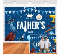 ChloropLastid 10x8ft Happy Father's Day Backdrop Blue Father's Day Banner Decorations Tools Tie Mustache Photography Background for I Love Dad Father's Day Party Decorations Photo Booth Props