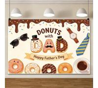 ChloropLastid 10x8ft Happy Father's Day Backdrop Cute Donuts with Dad Photography Background Men Necktie Glasses Coffee Decor Banner for Super Dad Party Birthday Cake Table Photo Booth Supplies