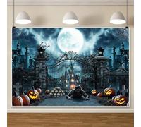 ChloropLastid 10x8ft Scary Halloween Night Eve Backdrop Horror Iron Gate Pumpkin Lantern Castle Decoration Halloween Photography Background for Indoor Outdoor Holiday Party Photo Booth Props