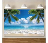 ChloropLastid 10x8ft Summer Ocean Beach Backdrop Tropical Seaside Landscape Photography Background Palm Tree Blue Sky White Clouds Decor Banner for Birthday Baby Shower Wedding Portrait Photo Props