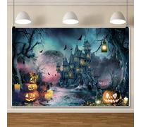 ChloropLastid 20x10ft Halloween Theme Backdrop Haunted Castle Pumpkins Misty Forest Moon Night Photography Background Happy Halloween Party Decoration Banner Studio Props Photo Booth