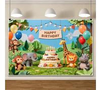 ChloropLastid 7x5ft Jungle Safari Birthday Backdrop Cartoon Wild Animals Forest Theme Photography Background Outdoor Adventure Party Decor Banner for Kids Birthday Zoo Baby Shower Photo Booth Props