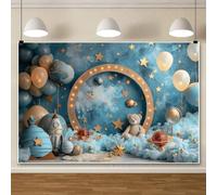 ChloropLastid 7x5ft Star Blue Sky Backdrop Star Rocket Teddy Bear Balloon Cloud Universe Background for Baby Shower Decoration Kids Birthday Party Banner Photo Studio Props