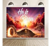 ChloropLastid Easter He is Risen Backdrop 10x8ft Empty Stone Tomb Cross Pastel Colors (Pink, Purple, White), Vinyl Material, Spot Clean Care