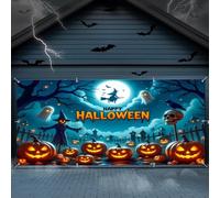 ChloropLastid Halloween Garage Door Cover 7x16ft Large Halloween Garage Door Banner Decorations Haunted Cemetery Scary Death God Skeleton Photography Backdrop for Outdoor Indoor Wall Decor