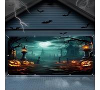 ChloropLastid Halloween Garage Door Cover 7x16ft Scary Haunted Castle Backdrop Horror Pumpkin Lantern Halloween Garage Door Decorations Banner Night Creepy Forest Party Decor