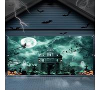 ChloropLastid Halloween Garage Door Decoratios 7x16ft Spooky Haunted Castle Halloween Garage Door Banner Cover Scary Full Moon Night Horror Pumpkin Lantern Backdrop Scary Party Decorations Banner