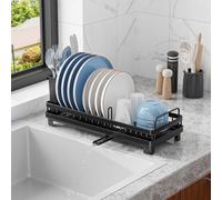 CHLORYARD Small Dish Drying Rack, Compact Sink Dish Rack with Drainboard, Dish Drainer Kitchen Dish Organizer Sponges Holder for Kitchen Counter, RVs, Apartments