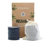 Chloven 25 Pack Charcoal Bamboo Reusable Makeup Remover Pads - Organic Bamboo Reusable Cotton Rounds for Toner, Washable Eco-Friendly Pads for All Skin Types with Cotton Laundry Bag