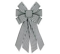 chmacura Black White Burlap Wreath Bow 20 x 11 Inches Birthday Anniversary Stripes Ribbon Bow Easter Farmhouse Bow Tree Ornament for Home Front Door Decorations