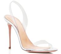 CHMILE CHAU 【You need to measure the length of your feet before ordering】 Women's sandals-high heel-needle-round toe-slingback 30-CHC-34, 17 Silver, 4 UK