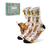 CHMKMF Funny Farm Animal Print Socks for Women Men Novelty Crew Socks Farm Animal Gifts, Highland Cow, One Size