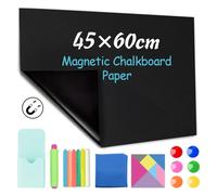 CHMMY Blackboard Film, Magnetic Self-Adhesive, 45 x 60 cm, Self-Adhesive Blackboard Film, Wipe Clean, 6 Dustless Chalk, 6 Magnets, Cloth, Tangram, Chalk Holder, Magnetic Pen Holder
