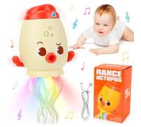 CHMMY Dancing Squid Toy, Rechargeable Crawling Toy with LED Light ＆ Music, Baby Sensory Toys, Dancing Octopus Tummy Time Toys for 0-6 Months Kids Boys Girls