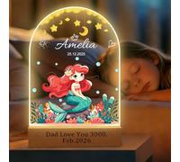 CHMMY Personalised Kids' Night Light, LED Mermaid Sleep Aiding Night Light, Name Customizable Nursery Bedside Lamp, Cartoon Decorative Table Lamps, Gift for Girl Boy Children Sleep Companion Lights