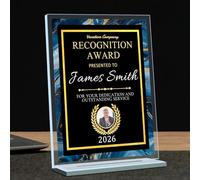 CHMMY Personalised Trophy Medal Plaque - Acrylic Customizable Award with Custom Photo or Logo - Corporate Recognition Desk Trophies - Employee of the Month, Office and Sports Awards