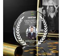 CHMMY Personalised Trophy Plaque - Acrylic Medal Customizable Award with Photo Logo - Corporate Recognition Desk Trophies - Employee of the Month, Office and Sports Awards