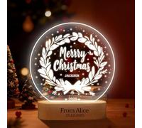 CHMMY Personalized Christmas Cards Light up Xmas Card Gift Acrylic Decorative Light Plaque LED Christmas Wreath Decor Standee Custom Light-Up Transparent Xmas Illuminated Decorations