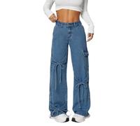 Chmnigma Baggy Jeans for Woman Teen Girls Bow Jeans High Waisted Straight Leg Cute Pants Casual Preppy Clothes, Blue6, M