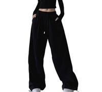 Chmnigma Wide Leg Sweatpants for Women Men Baggy Casual Drawstring Sweat Pants Trendy Athletic Grunge Clothes, Black, XS