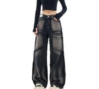 Chmnigma Y2k Baggy Jeans for Women Men Low Rise Straight Leg Denim Pants Vintage Grunge Goth Clothes, Black, Medium