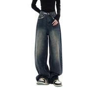 Chmnigma Y2k Baggy Jeans for Women Men Low Rise Straight Leg Denim Sweatpants Vintage Goth Clothes, Blue1, S