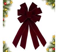 CHMOART Christmas Wreath Bow 20 x 11 Inches Large Christmas Bows Burgundy Red Velvet Bow Winter Farmhouse Bow Xmas Tree Topper Ornament Bow for Home Front Door Decorations