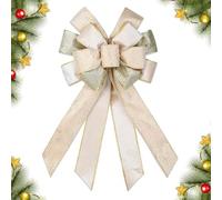 CHMOART Christmas Wreath Bow 20 x 11 Inches Large Christmas Bows Glitter White Champagne Bow Winter Holiday DIY Craft Bow Xmas Tree Topper Ornament Bow for Home Front Door Decorations