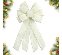 CHMOART Christmas Wreath Bow 20 x 11 Inches Large Christmas Bows White Velvet Bow Winter Farmhouse Bow Xmas Tree Topper Ornament Bow for Home Front Door Decorations