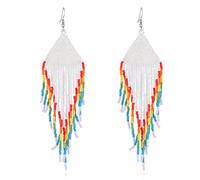 Chmuen Long Beaded Tassel Earrings - Big Bohemian Statement Handmade Native Beaded Tassel Dangle Earrings …, Glass, No Gemstone