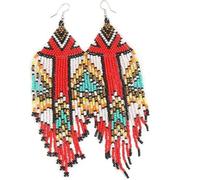 Chmuen Long Beaded Tassel Earrings Boho Beaded Fringe Drop Earrings Seed Bead Dangle Earrings