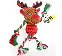 Chngeary Dog Christmas Toys for Small Medium Large Dogs, Squeaky Plush Dog Toys + Interactive Dog Toys + Dog Rope Toys Multi Function Cute Reindeer Puppy Toys for Christmas