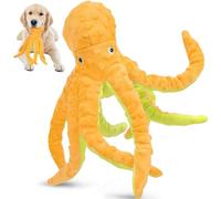 Chngeary Octopus Squesky Dog Toys for Large Medium Small Dogs, Stuffed and Tough Plush Dog Toys for Aggressive Chewers(Yellow)