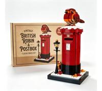 CHNNIjidser Vintage Postbox & Robin Brick Set,British Robin Red Postbox Building Blocks Set,400+ Pieces Standard Bricks,Retro London Mailbox & Bird Brick Model for Bird Lovers and Collectors