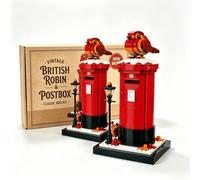 CHNNIjidser Vintage Postbox & Robin Brick Set,British Robin Red Postbox Building Blocks Set,400+ Pieces Standard Bricks,Retro London Mailbox & Bird Brick Model for Bird Lovers and Collectors