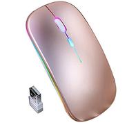 CHNNO1 2.4GHz Silent Mouse Wireless Mouse Optical Mouse Mouse USB Rechargeable RGB 1600DPI 4- Button Mouse PC Notebook RoseGold