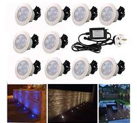 CHNXU 60mm Large Colour Changing Decking Lights Outdoor Low Voltage 12v IP67 Waterproof Deck Lighting Kits Pack of 10 (RGB)