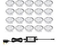 CHNXU LED Deck Lights, Pack of 20 x 80mm Large Cool White Led Ground Lights Outdoor Low Voltage IP67 2.5W Waterproof Drive Over Lights